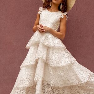 Joyfolie Cream Ruffled Tiered Sundress for Brides